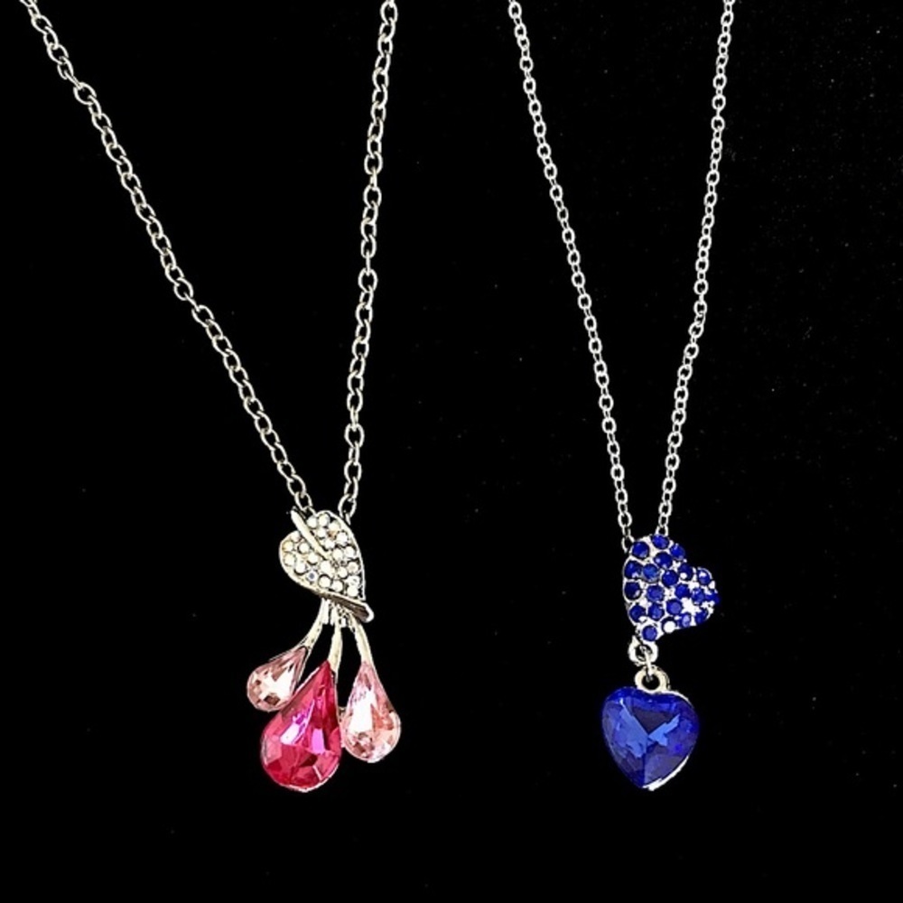 Two Rhinestone Silver Tone Fashion Jewelry Necklaces